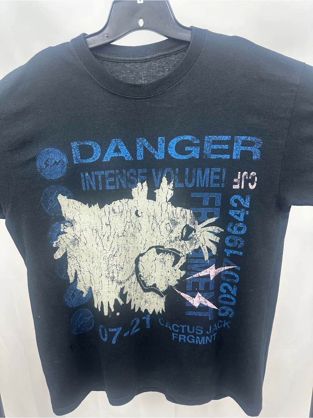 Travis Scott Black Short Sleeve Tee with Blue and Cream Graphic